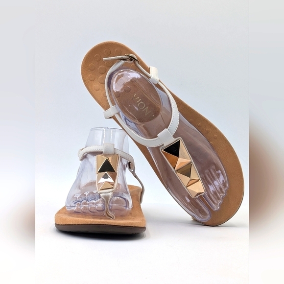 Vionic Nala Gold Embellished Flat T-Strap Sandal Orthaheel Technology Size 10 - Picture 15 of 17